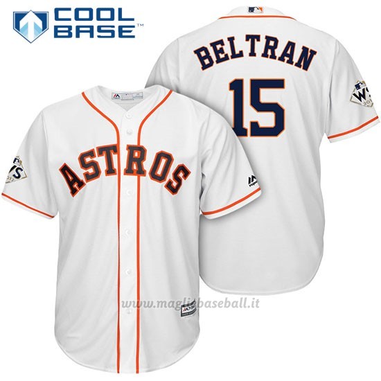Maglia Baseball Uomo Houston Astros 2017 World Series Carlos Beltran Bianco Cool Base